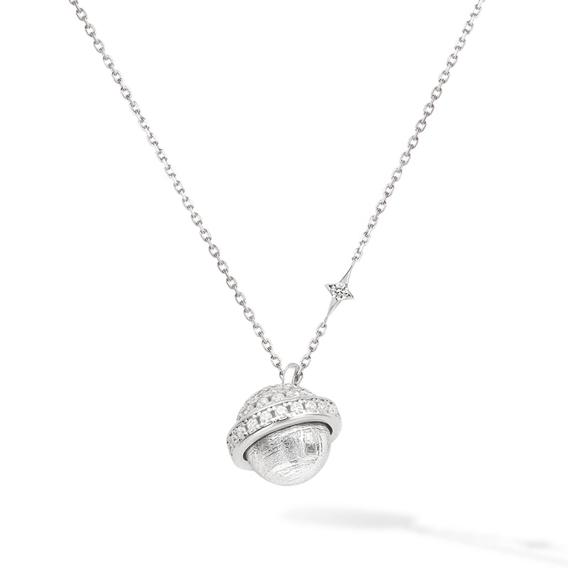 Women's White Gold Plated Meteorite Necklace of Lunar