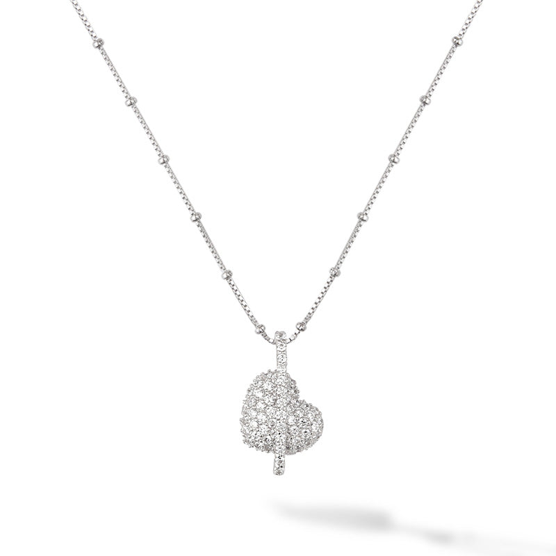 Women's Rose Gold Plated Sterling Silver Necklace with Classic Heart, CZ Diamonds, Length Adjustable