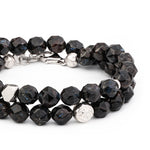 Men's Double Wrap Beaded Bracelet with Nuummite Beads and Swedish Meteorite