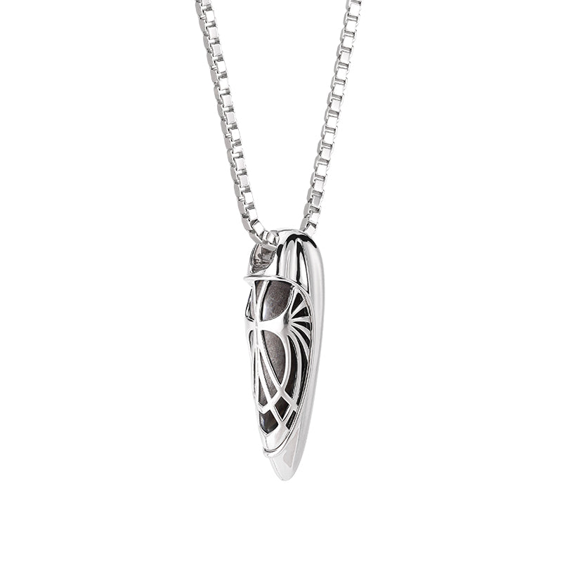 Men's Silver Obsidian Necklace of Time Capsule