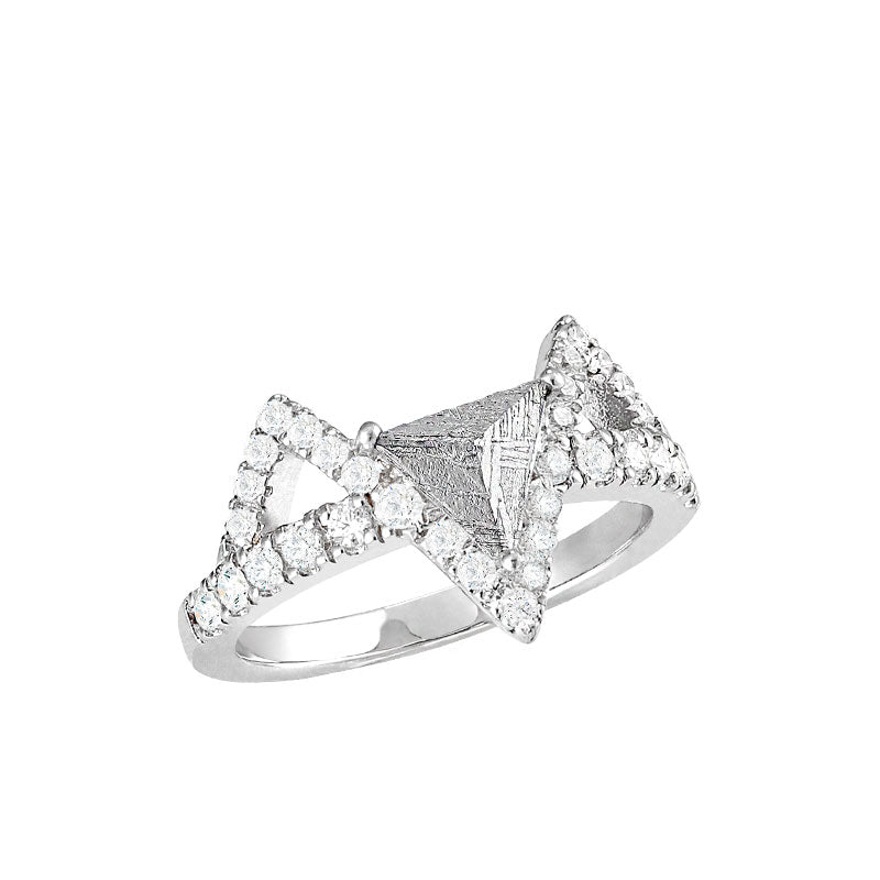 Women's Pyramid Meteorite Ring with CZ Diamonds
