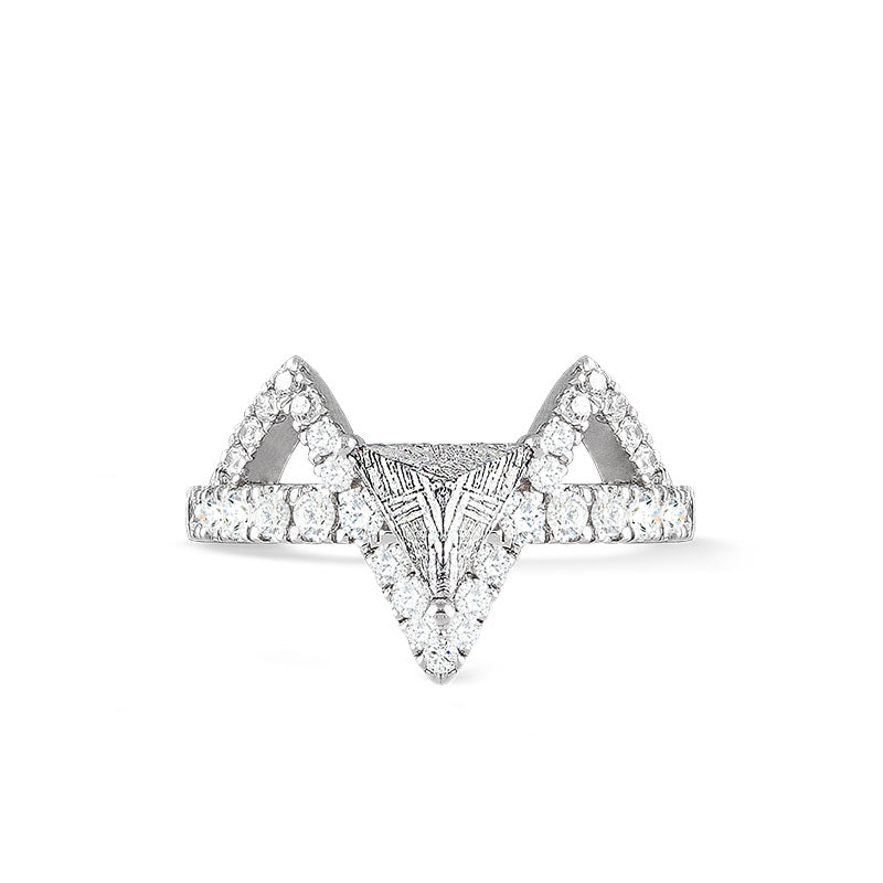 Women's Pyramid Meteorite Ring with CZ Diamonds