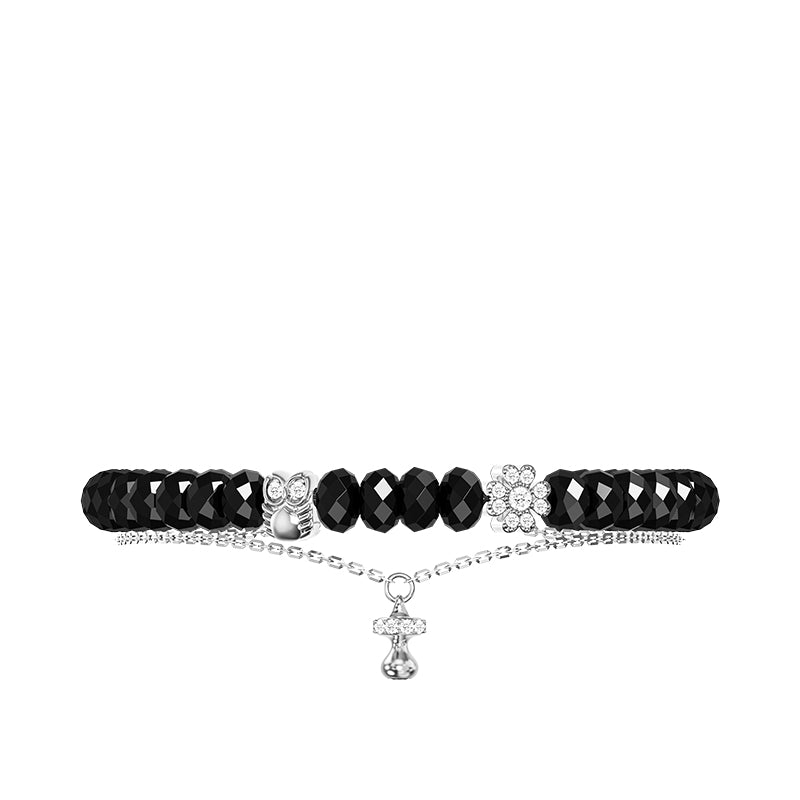 Women's Double Chain Bracelet of Luck with Black Spinel